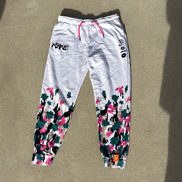 Nike Sweatpant Joggers White/Pink - Men's Size Large - Drawstring Pants - Picture 1 of 7